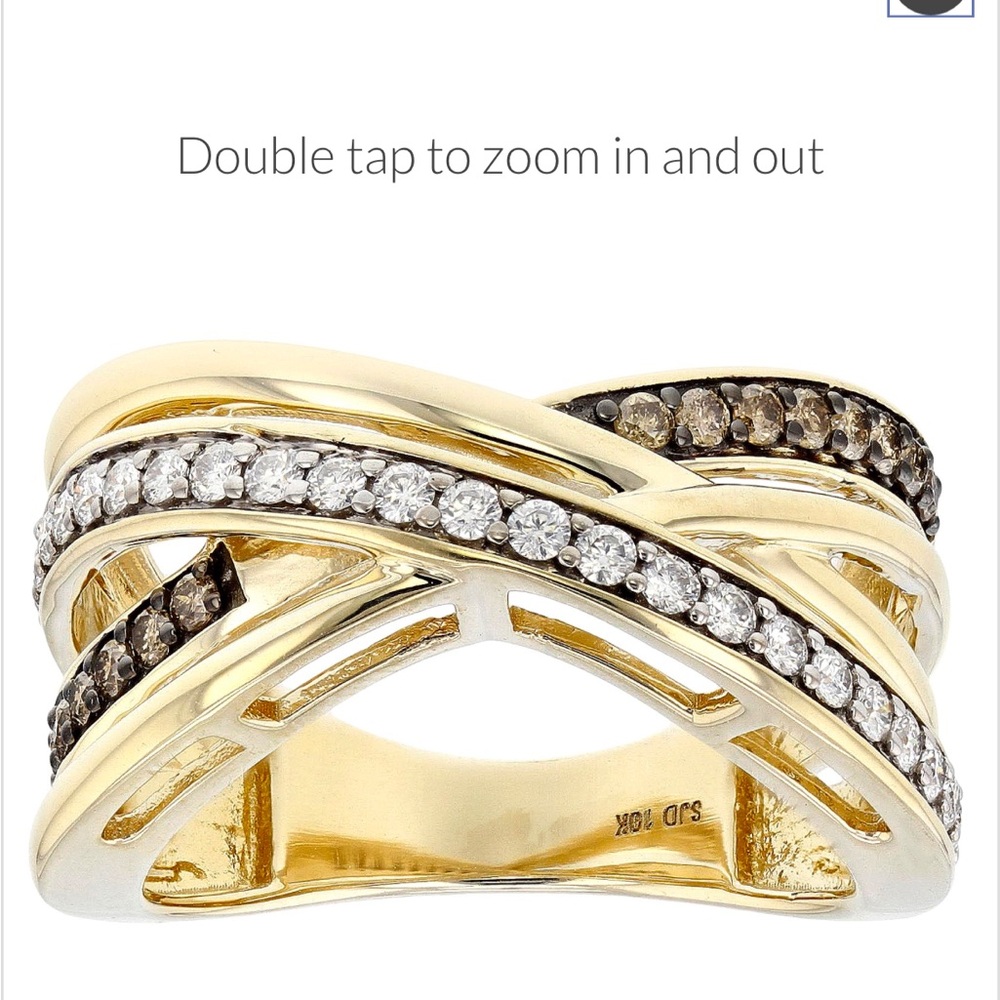 NEW 5 gram 10K YG Natural Champagne Diamonds Moissanite Crossover Ring 10kt Gold